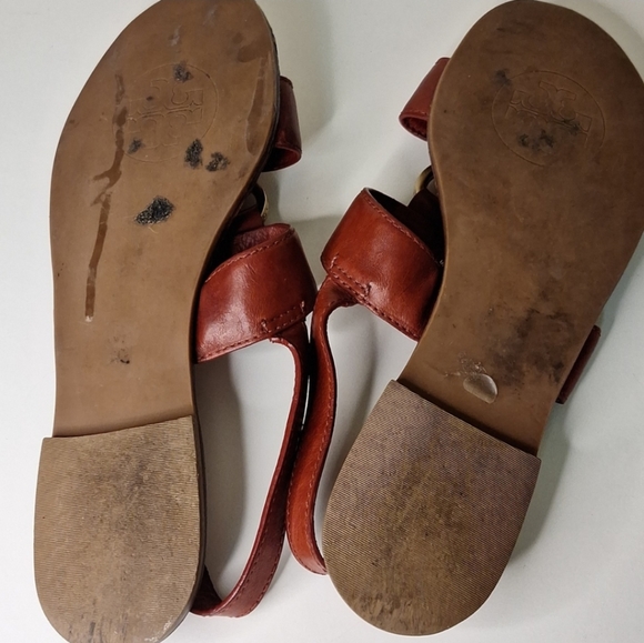 Tory Burch Fletcher Rust Red Flat Sandal Shoe Rare Find found mostly in wedge - Picture 8 of 11